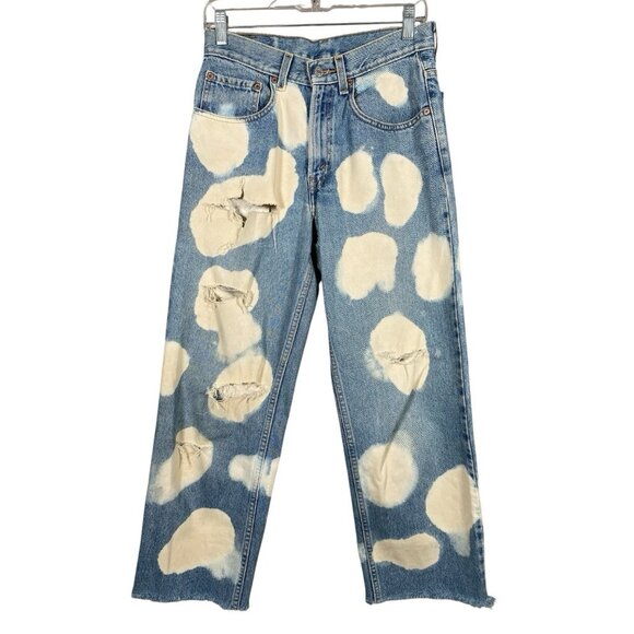 Vintage 90s Levis 550 Student Jeans Relaxed Fit 29 Custom Bleach Funky Retro - Picture 1 of 16